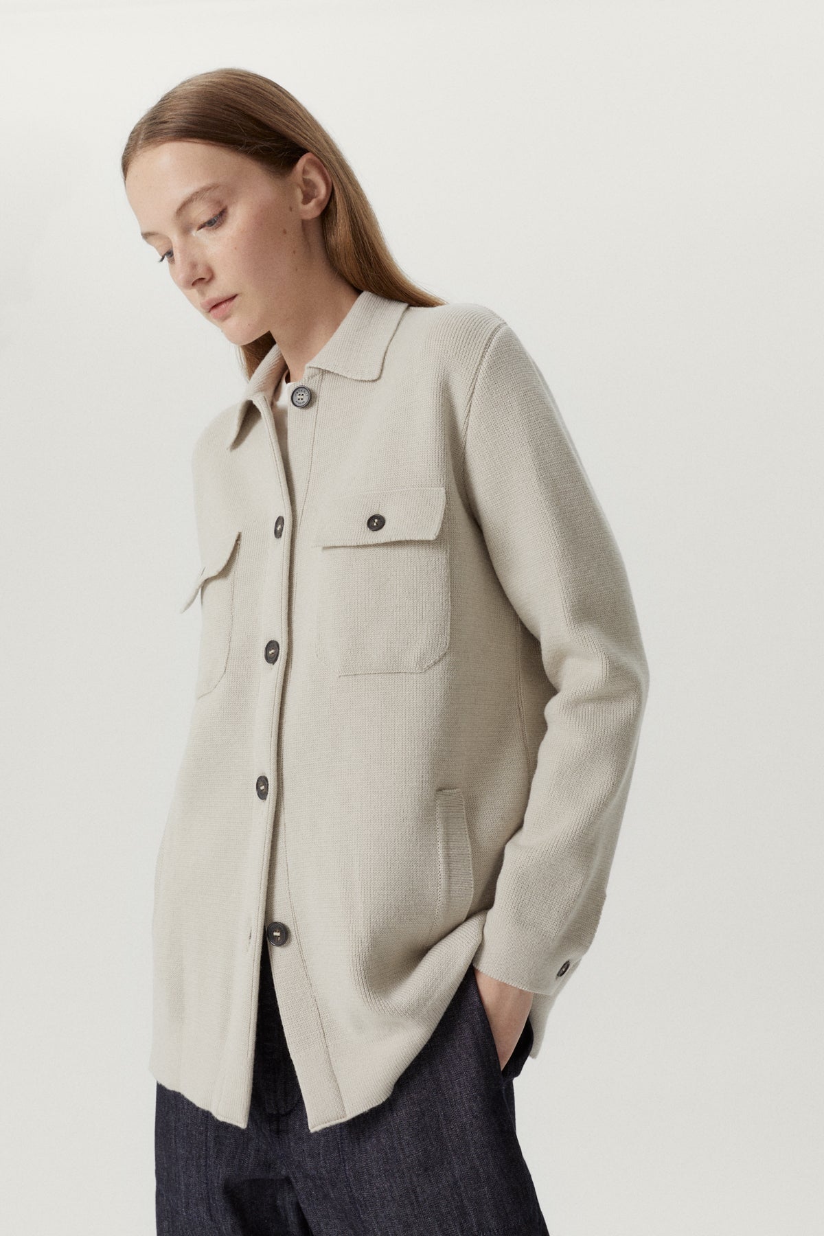 the merino wool long jacket pearl