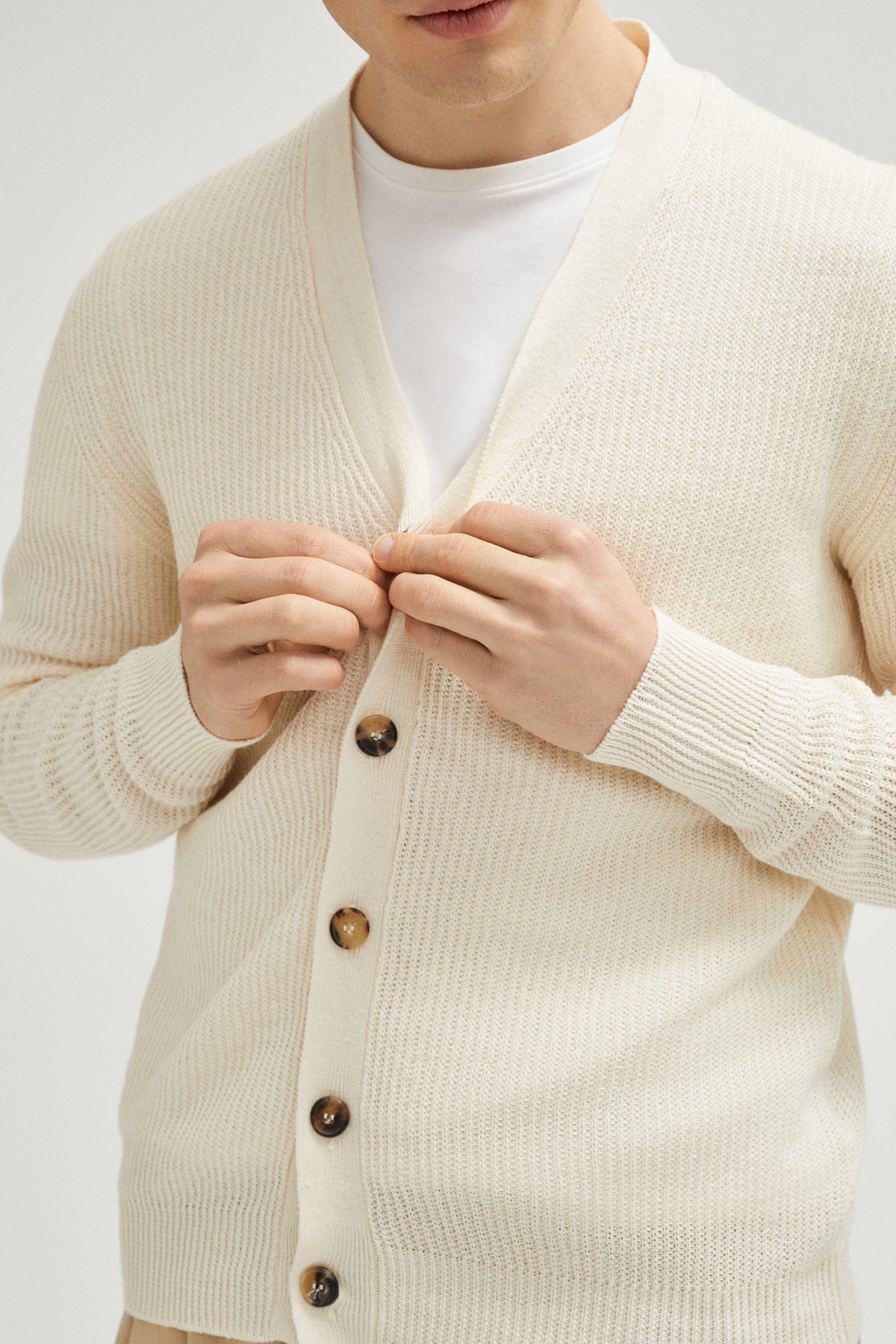 the linen cotton ribbed cardigan 2 milk white