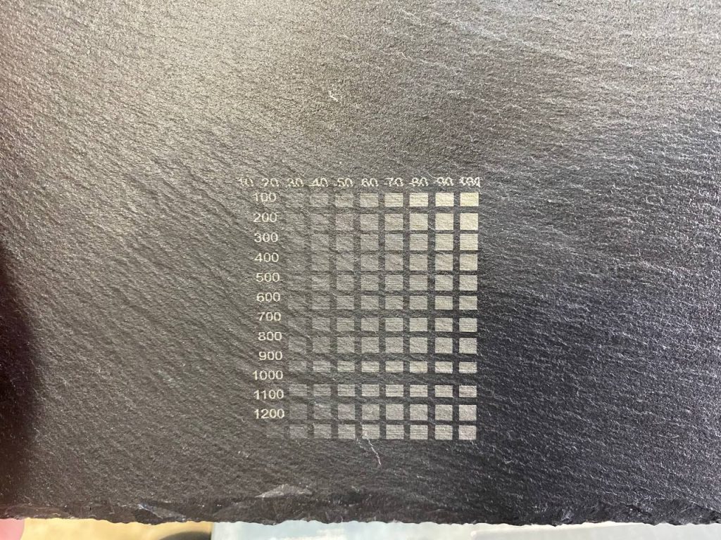 Table for determining the parameters of laser engraving.