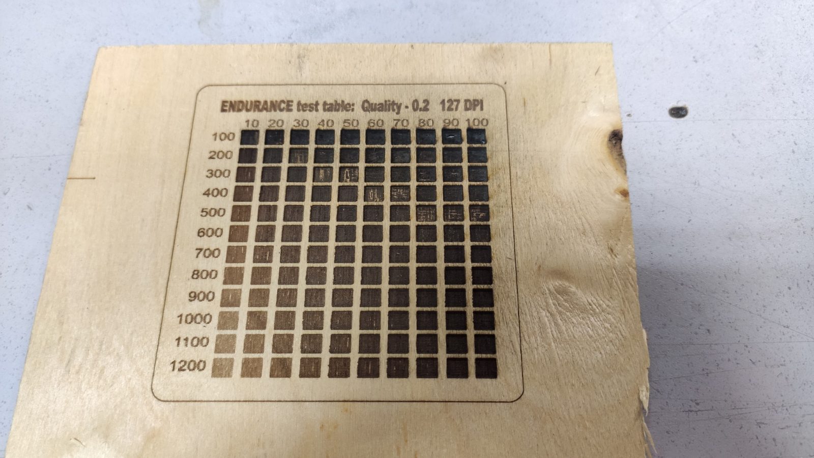 Laser engraving test parameters - plywood