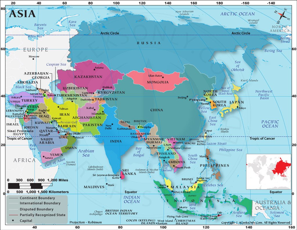 Asia Map With Countries Labeled