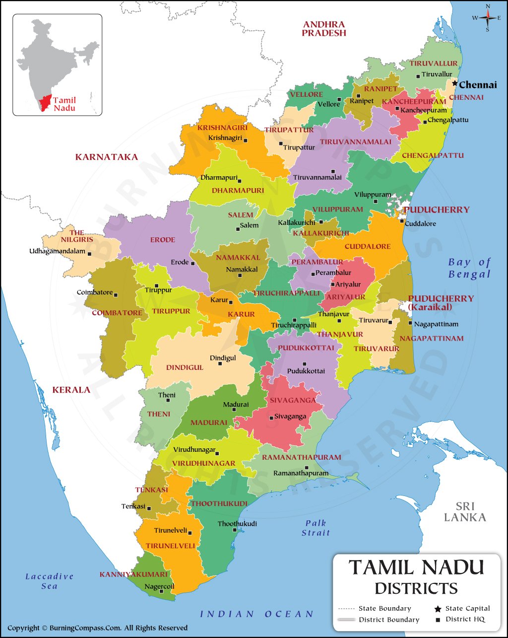 Plakat Tamil Nadu Map Political And Administrative Map Of Tamil Nadu ...