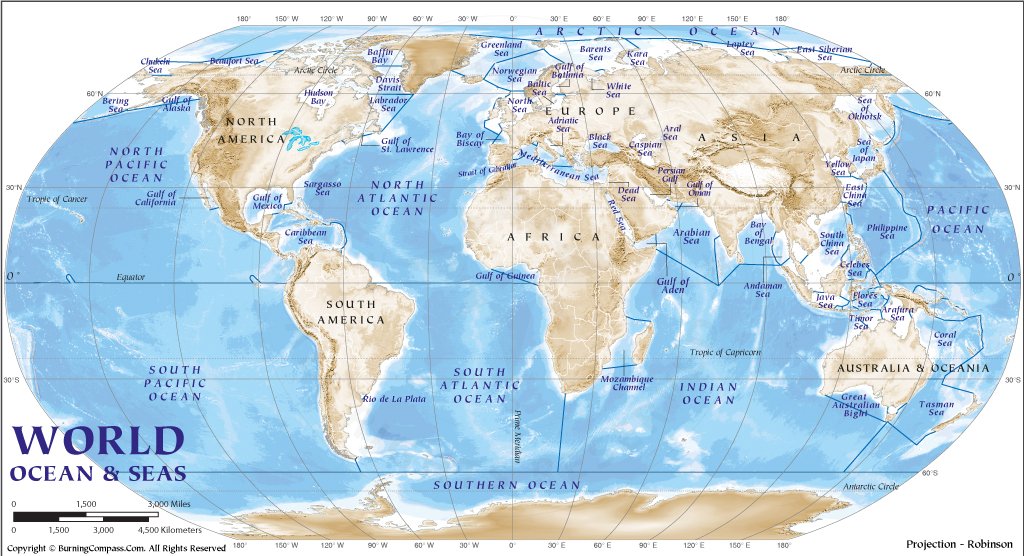 Labeled Oceans And Seas Of The World Map All In One Photos | My XXX Hot ...