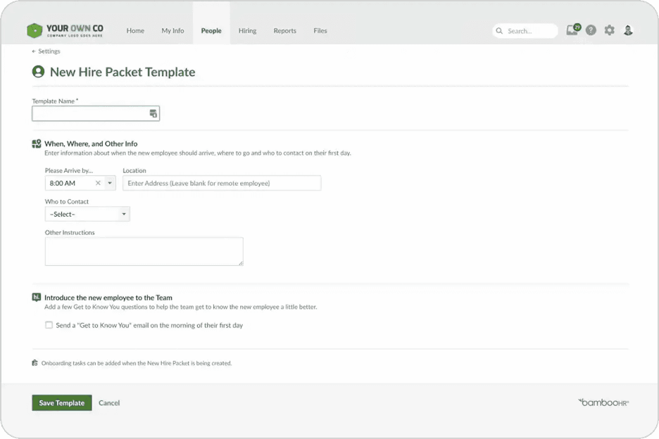 BambooHR new hire onboarding templates
