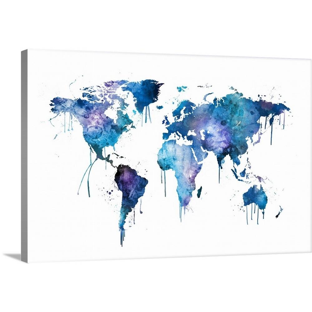 GreatBigCanvas Watercolor Map of the World Map 16-in H x 24-in W ...