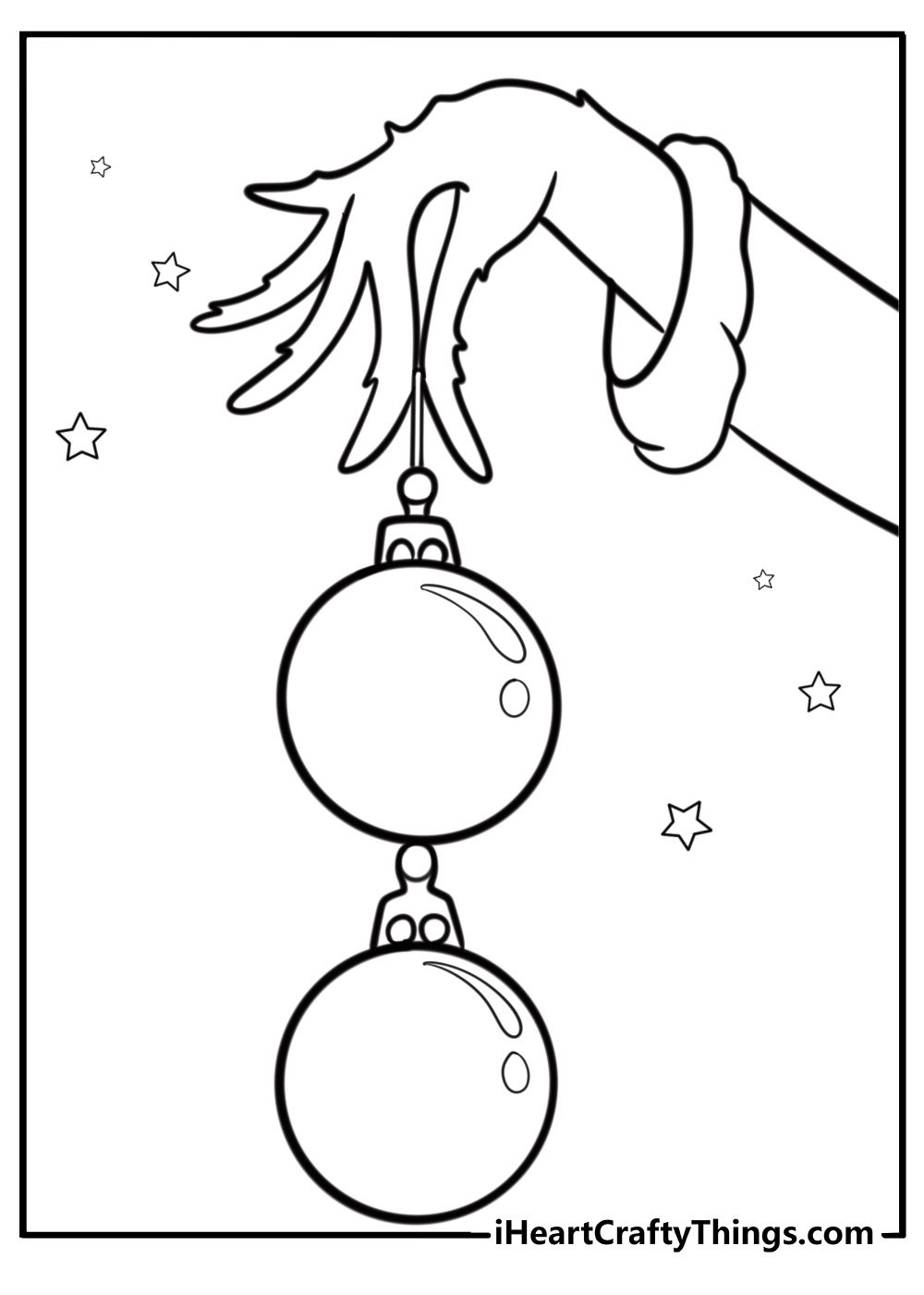 Grinch holding a christmas ornament is perfect to color