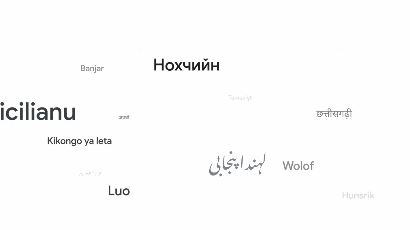 Image of the names of languages that have been added to Google Translate.