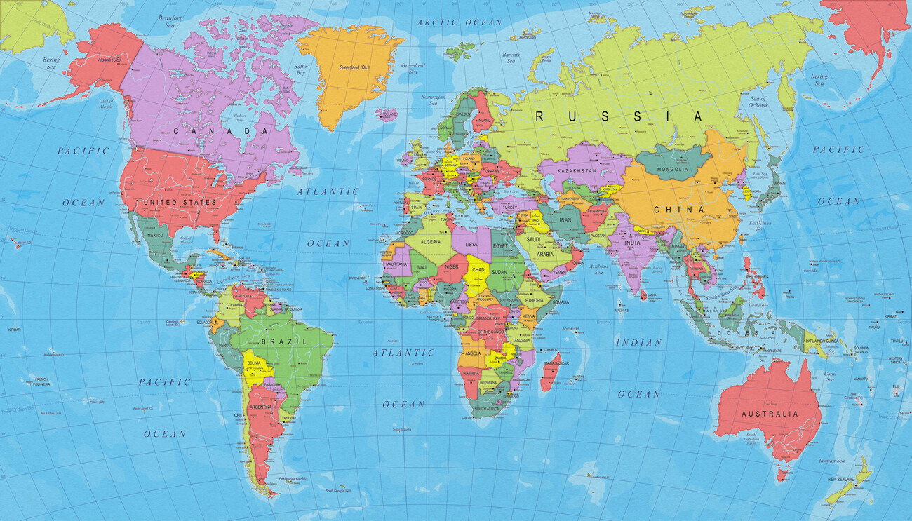 Map of Detailed colorful political world map ǀ Maps of all cities and ...