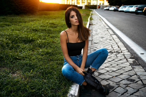 Girl Sitting Road Side (1400x900) Resolution Wallpaper