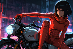 Mikasa Ackerman Cyberpunk Motorcycle Warrior Wallpaper