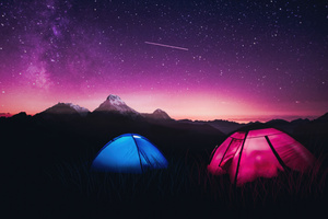 Starry Haven Dome Tents Tourists And A Purple Sky At Night (5120x2880) Resolution Wallpaper