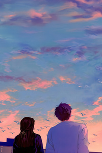 Romantic Sunset Couple Skyline Dream (1080x2400) Resolution Wallpaper