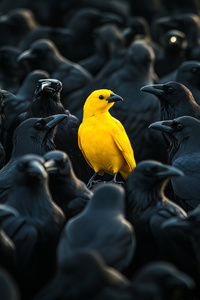 The Yellow Canary Among Ravens (640x1136) Resolution Wallpaper