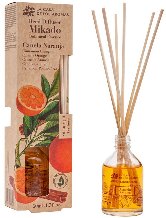 Аромадиффузор "Апельсин и корица" - La Casa de los Aromas Mikado Botanical Reed Diffuser Cinnamon Orange