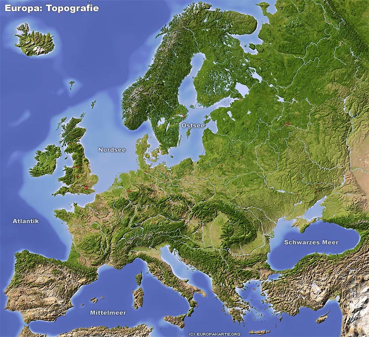 Topografische Karte von Europa