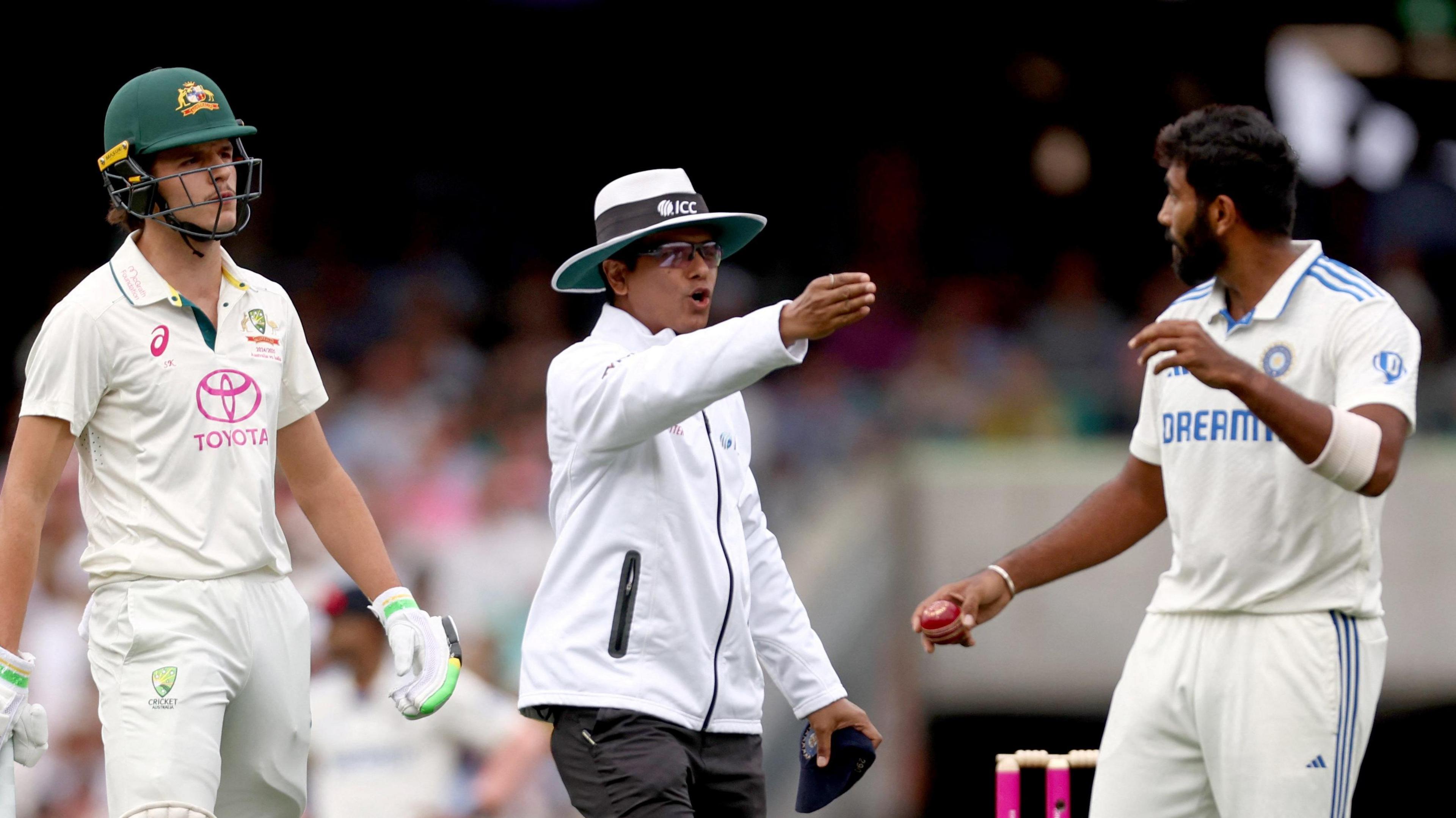 Umpire intervenes as Jasprit Bumrah confronts Sam Konstas