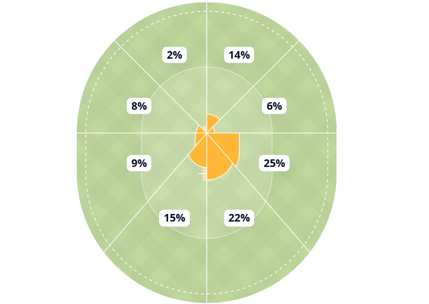 Tammy Beaumont's batting wagon wheel during her 65* (46) v South Africa