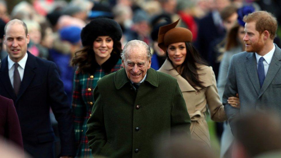 The Duke of Edinburgh, pictured in 2017 with the Duke and Duchess of Cambridge and the Duke and Duchess of Sussex