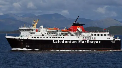 The MV Isle of Mull ferry pictured in the water near Oban