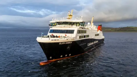 The Glen Sannox ferry on the water during trials.