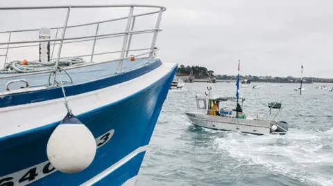 Getty Images A French fishing boat involved in a protest by fishermen blocking the port in Saint-Malo, France, on Friday, Nov. 26, 2021