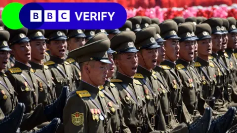 North Korean soldiers in a line 