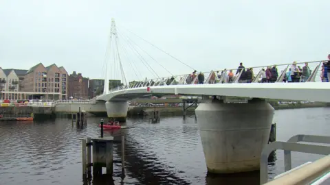 The 377ft (115m) long bridge is one of the longest opening pedestrian and cycle bridges in Europe.