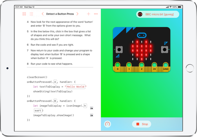 Captura de pantalla del llibre micro:bit Swift Playgrounds