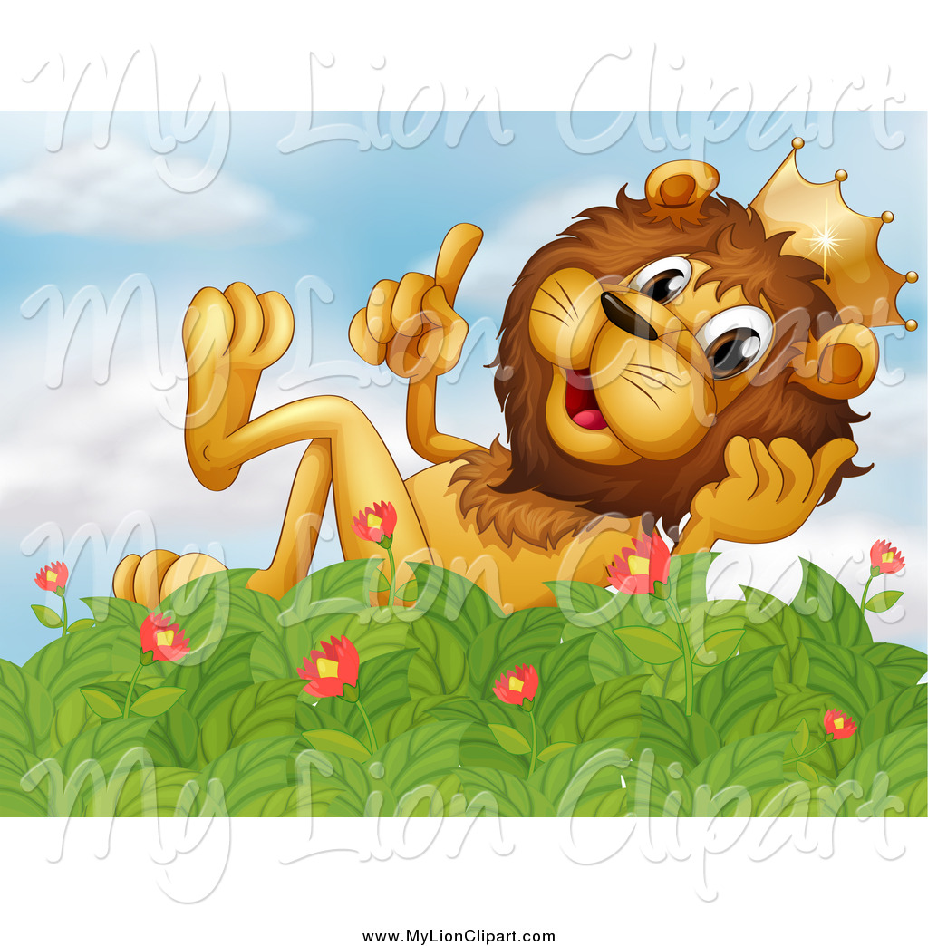 Clipart of a King Lion Talking and Relaxing on a Bush by colematt.