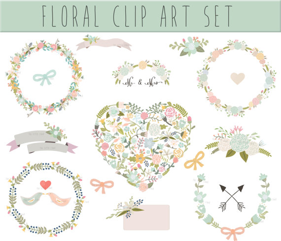 Wedding Floral clipart, Digital Wreath, Floral Frames.