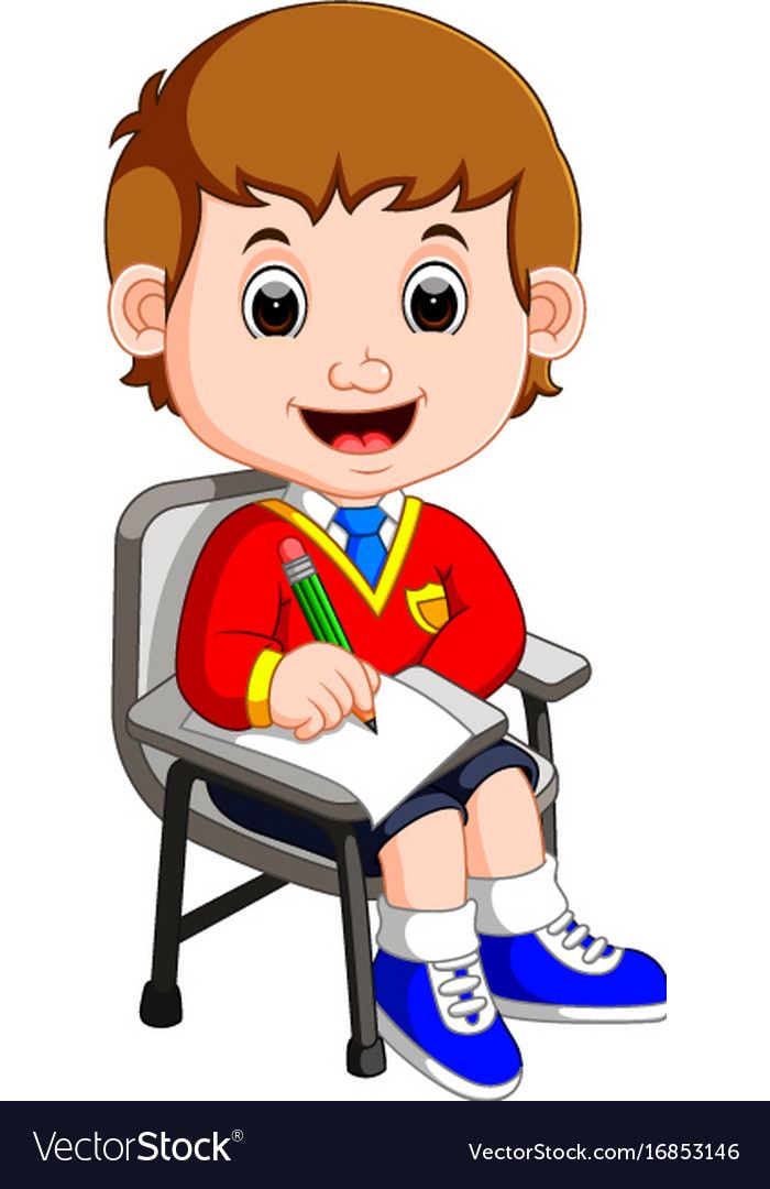 Boy student studying and writing Royalty Free Vector Image.