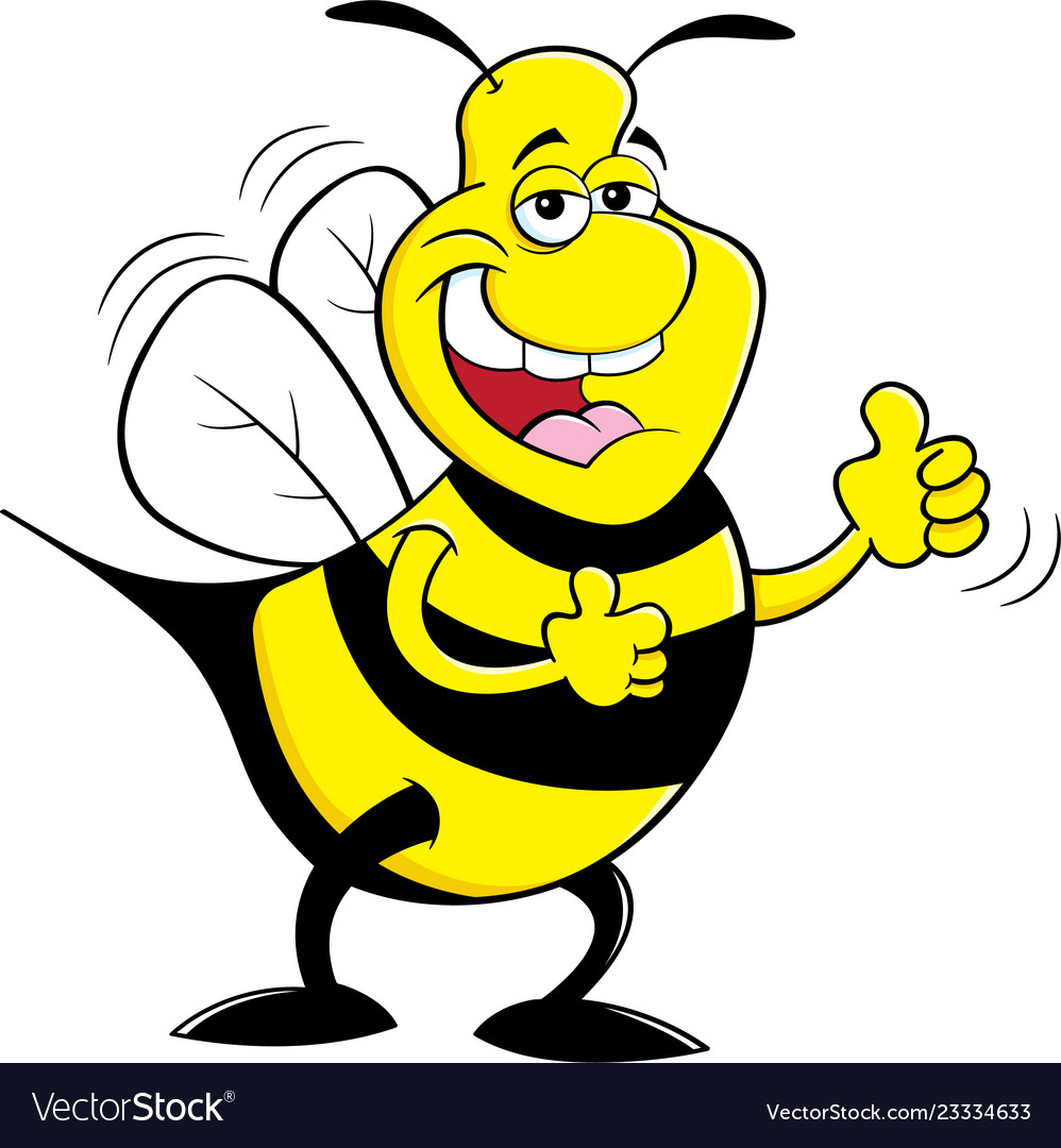 Cartoon happy bumble bee giving thumbs up.