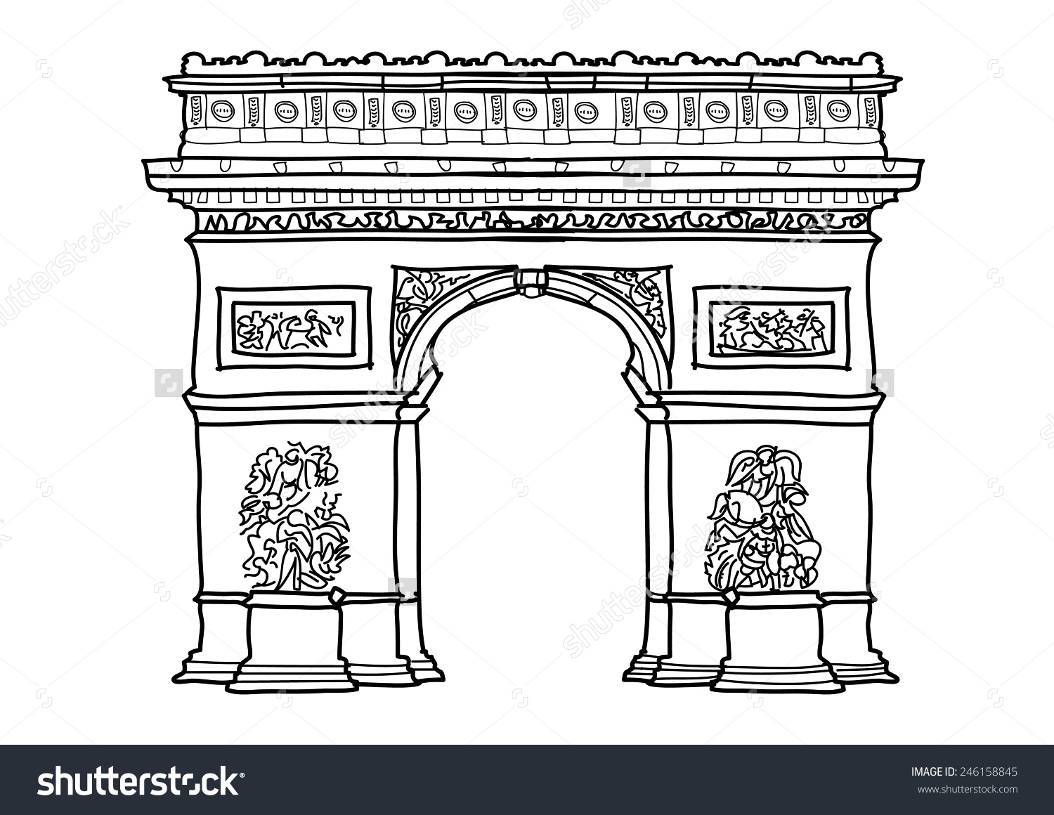 Arc De Triomphe Black and White Clip Art.