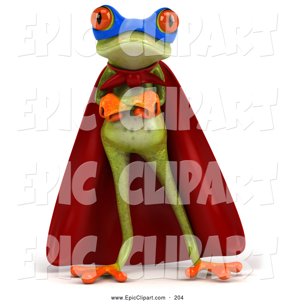 Clip Art of a 3d Green Tree Frog Super Hero Posing with His.