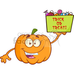 Royalty Free RF Clipart Illustration Funny Halloween Jackolantern Pumpkin  Cartoon Mascot Character With Open Arms For Hugging And Speech Bubble With.