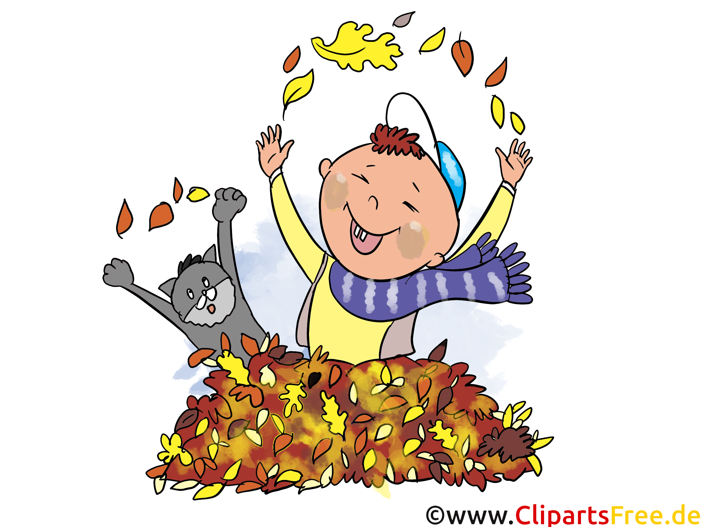 Chat feuilles clipart.