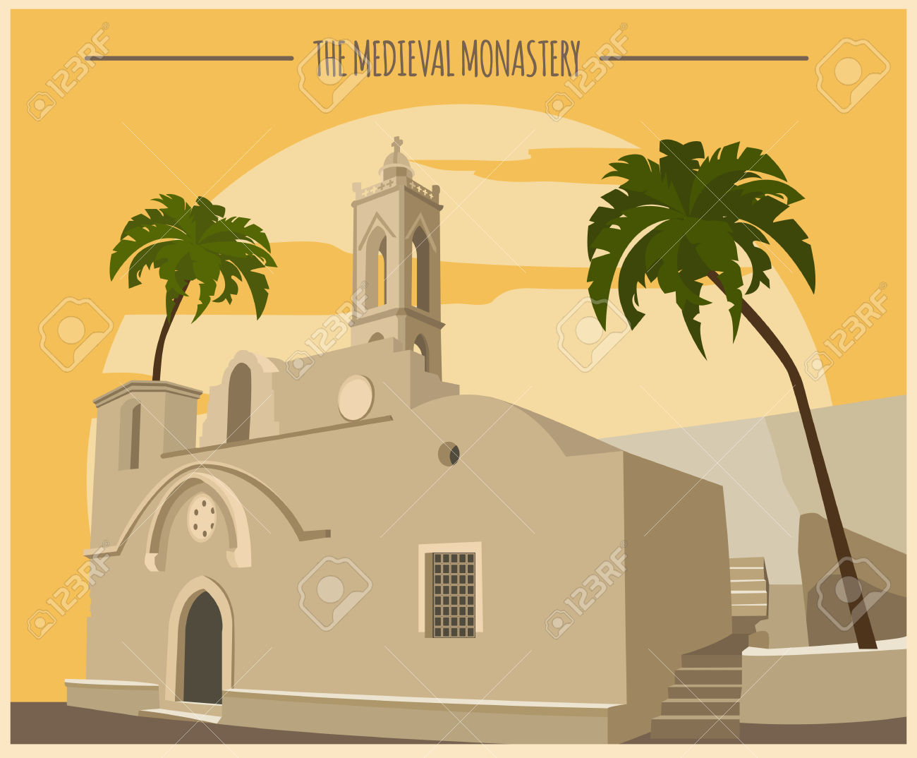 City Buildings Graphic Template. Ayia Napa Monastery. Vector.