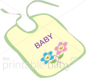 Baby Bib with Smiling Flowers Clipart.