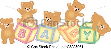 Baby blocks with teddy bear.