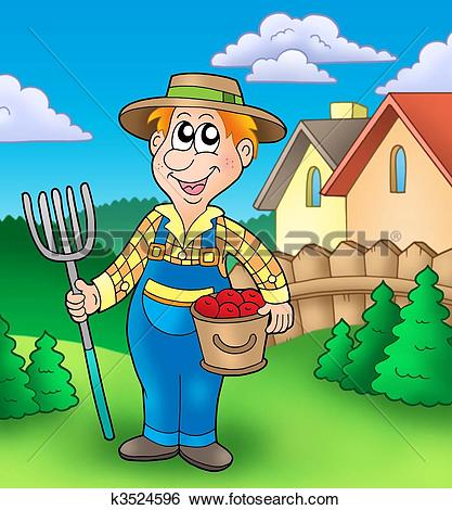 Clipart of Cartoon farmer on tractor k9390772.