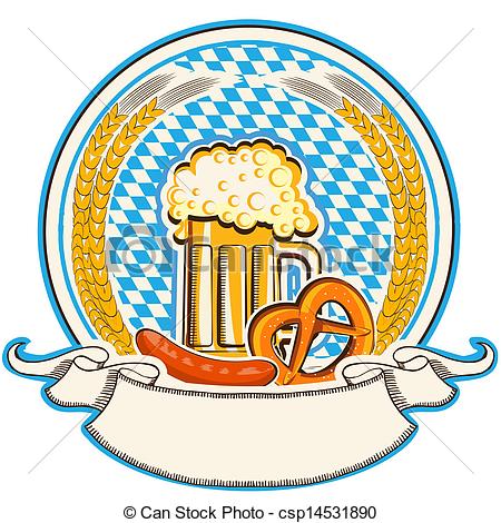 EPS Vectors of Oktoberfest label with beer and food. Bavaria flag.