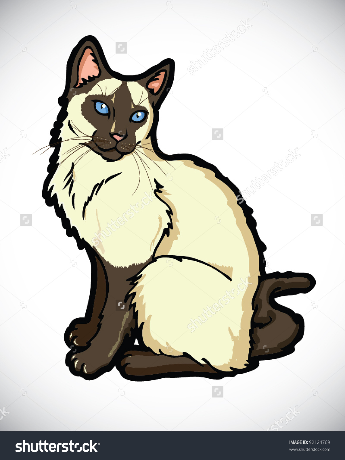 Siamese Cartoon Cat Vector Stock Vector 92124769.