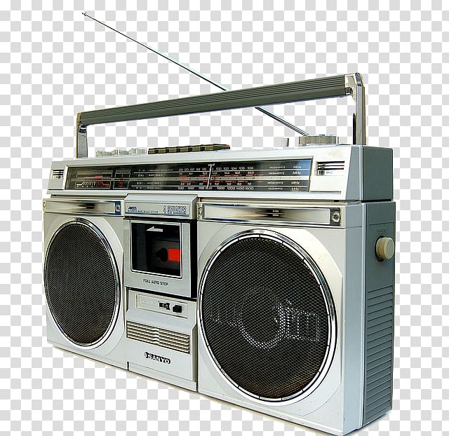 Gray and black Onkyo radio illustration, 1980s Boombox.