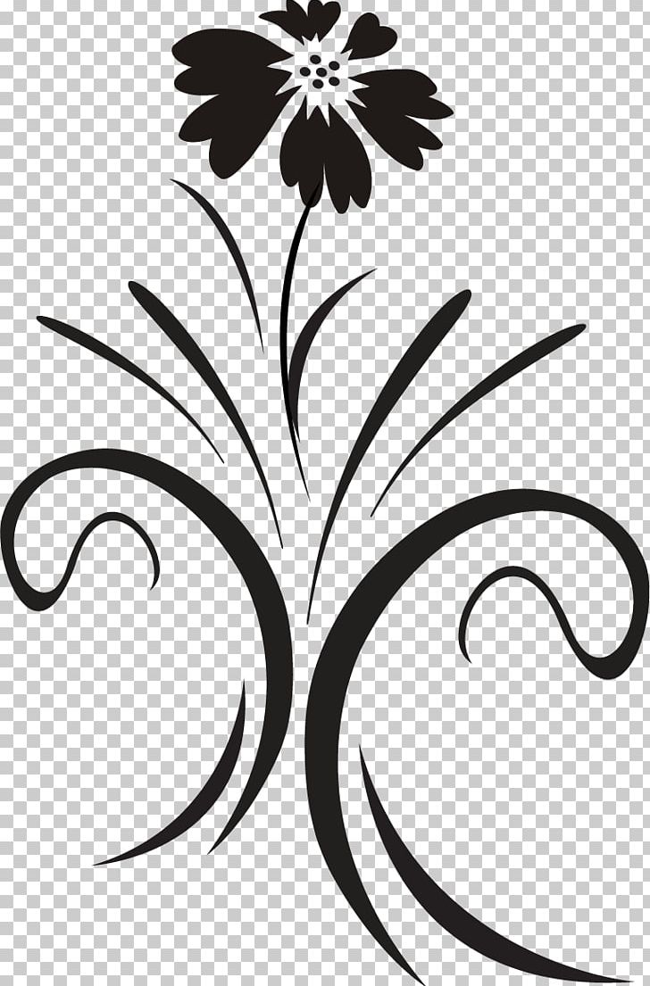 Floral Design Black And White Ornamental Plant Graphics PNG.