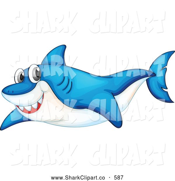 Clip Art of a Cute Blue Shark Swimming Through the Ocean by.