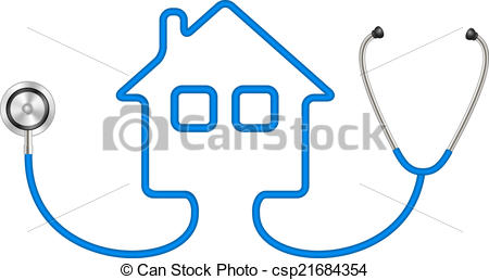 Clipart Vector of Stethoscope in shape of house in blue design on.