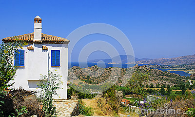 A Traditional Bodrum House With Sea Scene Stock Photo.