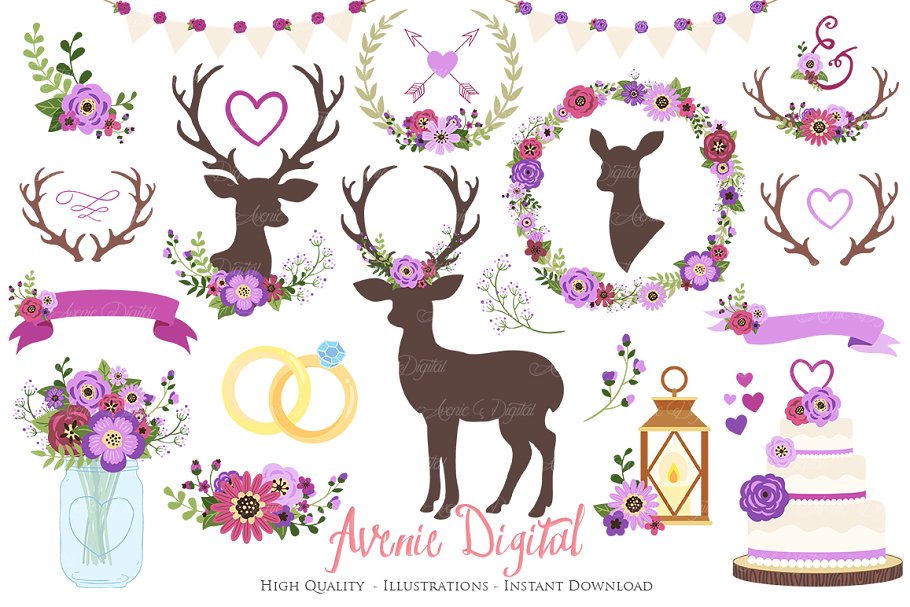 Purple Rustic Wedding Clipart.