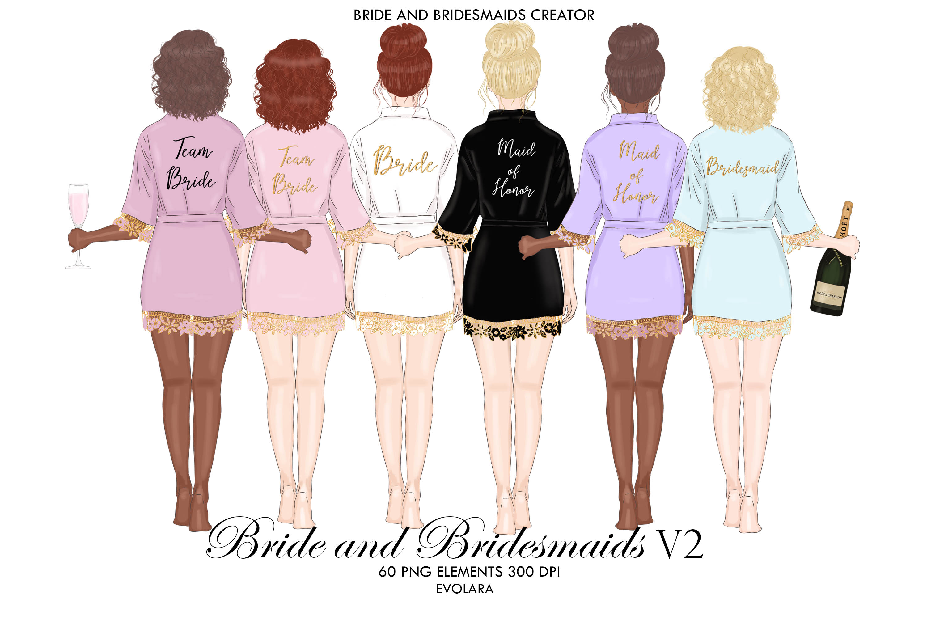 Bridesmaid Clipart Bride Robe Clipart Bride Tribe Clipart.