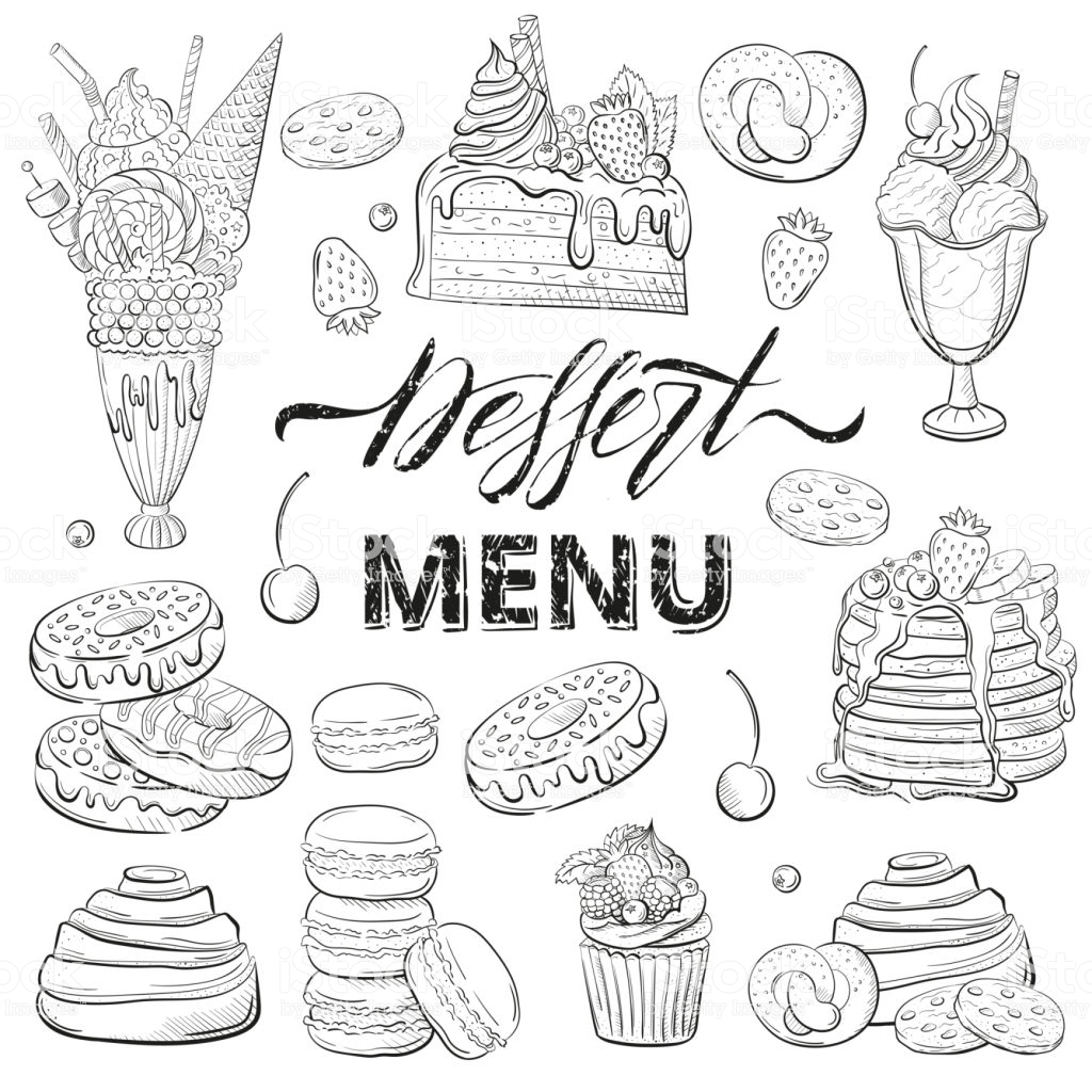 Sweet Beautiful Desserts Set Clipart For A Restaurant Or Café Menu.